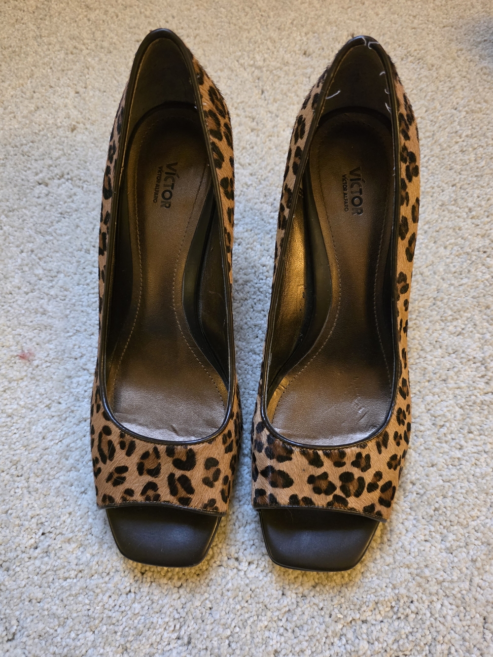Victor Alfaro Leopard Print Open-Toe Pumps in Brown and Black